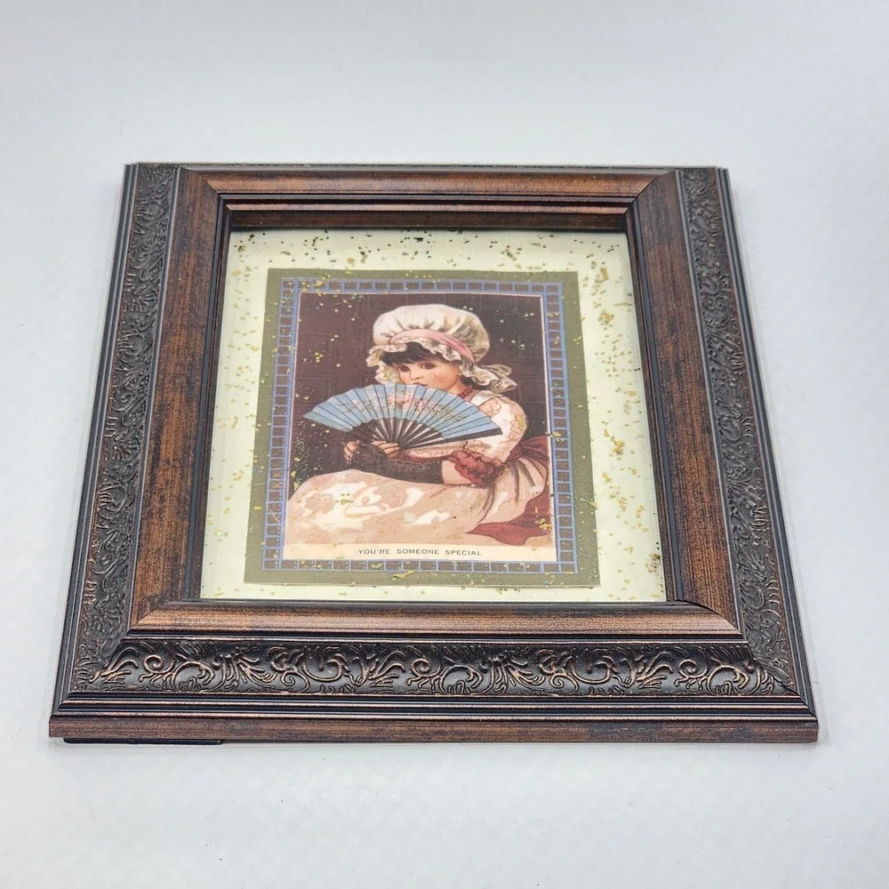 Vintage Ornate Antique Bronze Tone Frame Raised Floral Accent Victorian Girl 5x7